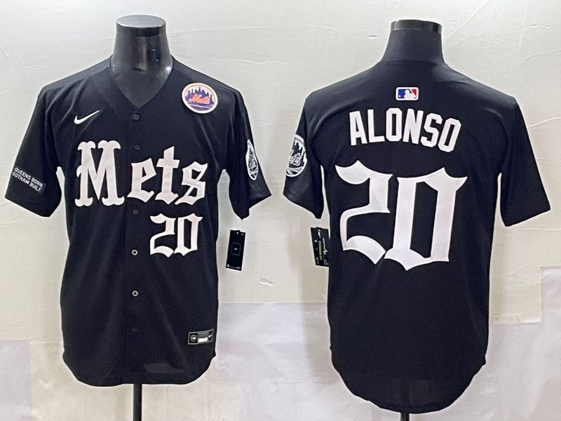 Men 2025 New York Mets #20 Alonso Black Five generations Joint Name Nike MLB Jersey style 13